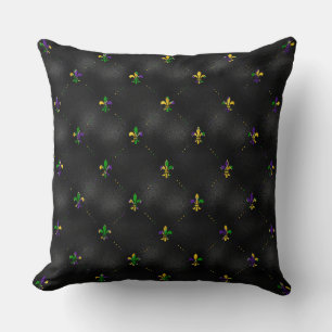 BLACK WITH PURPLE GOLD GREEN FLEUR DI LIS THROW PILLOW