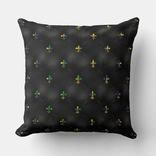 BLACK WITH PURPLE GOLD GREEN FLEUR DI  LIS THROW PILLOW (Front)