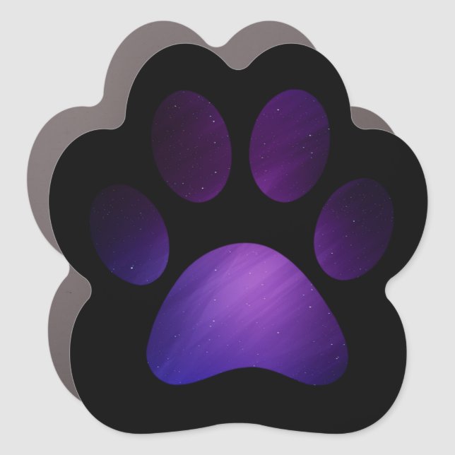 Black with Purple Paw Print Car Magnet (Front)