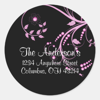 Black with Purple Vine/Leaves Address Labels
