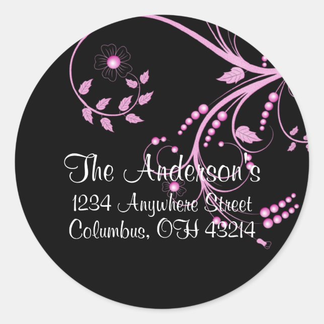 Black with Purple Vine/Leaves Address Labels (Front)