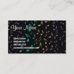 Black With Rainbow Music Notes Business Card