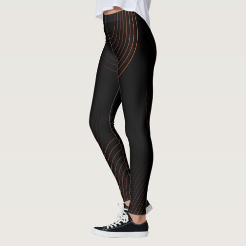 Black with Red Abstract Lines Pattern Leggings
