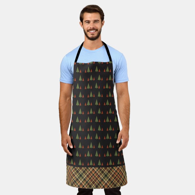BLACK WITH RED & GREEN CHRISTMAS TREES APRON (Worn)
