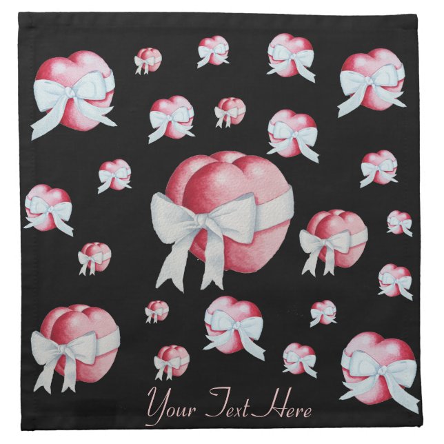  black with red hearts and bows for weddings cloth napkin (Front)