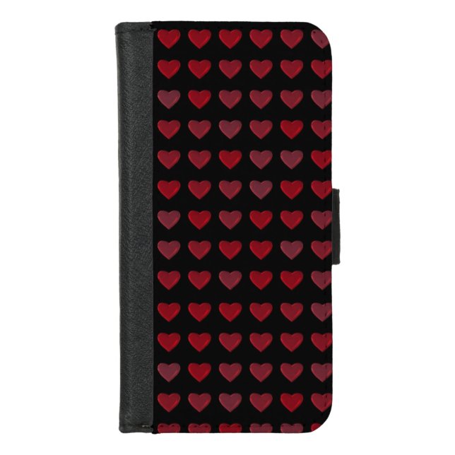 Black with red hearts iPhone wallet case (Front)