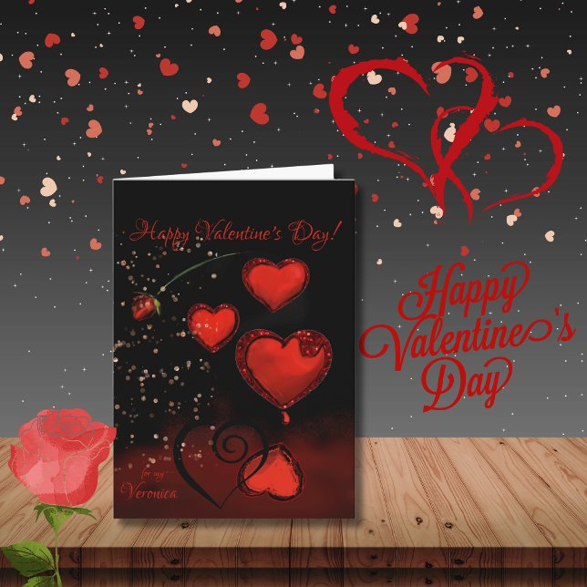 Black with Red Hearts  Valentine Holiday Card (Black with Red Hearts Valentine Holiday Card)