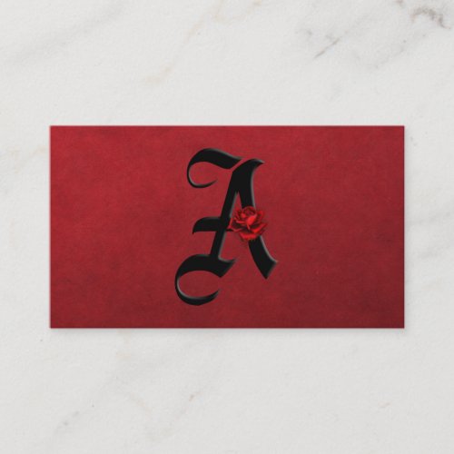 Black with Red Roses Initial A Goth Business Card