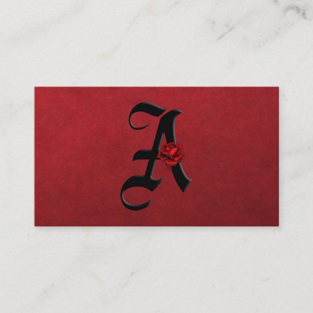 Black with Red Roses Initial A Goth Business Card (Front)