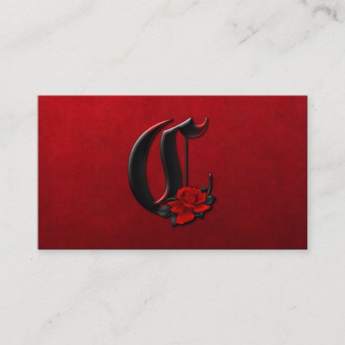 Black with Red Roses Initial C Goth Business Card
