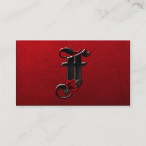 Black with Red Roses Initial F Goth Business Card