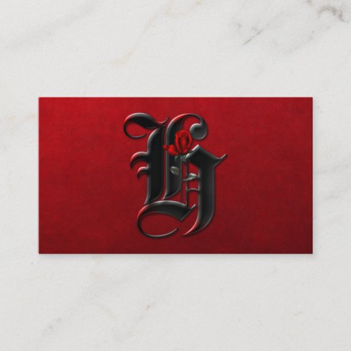 Customizable Black with Red Roses Initial H Goth Business Card