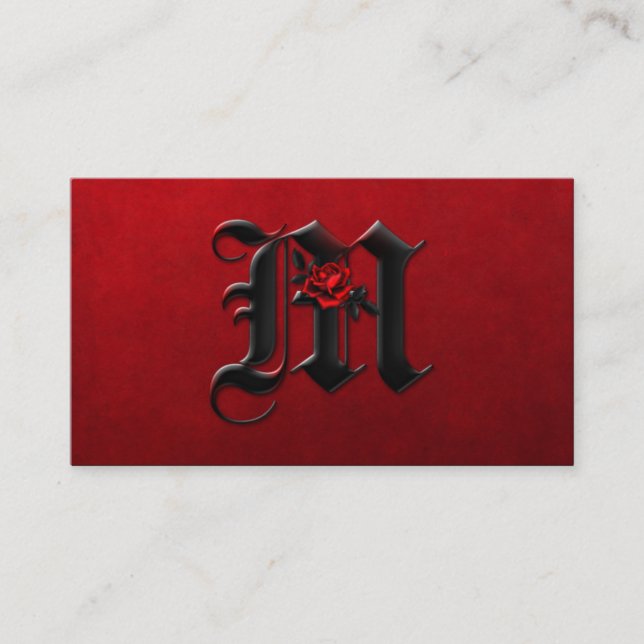 Black with Red Roses Initial M Goth Business Card (Front)