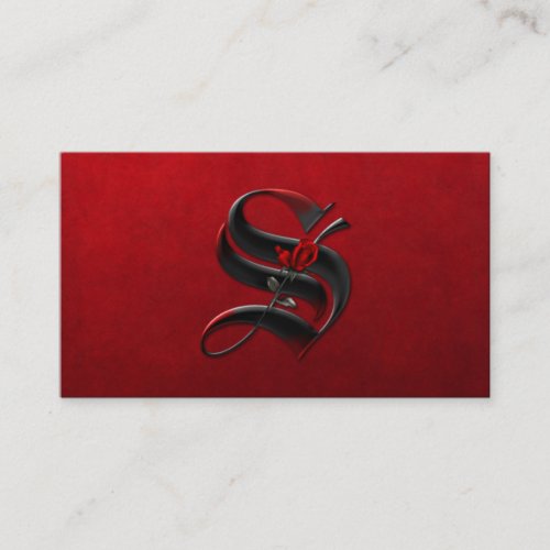 Black with Red Roses Initial S Goth Business Card