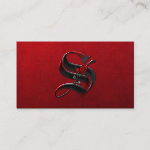 Customizable Black with Red Roses Initial S Goth Business Card