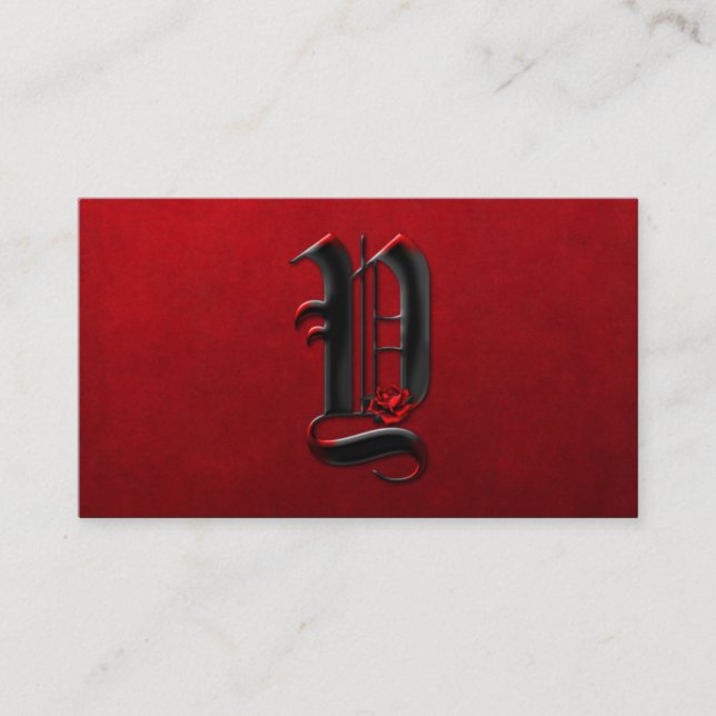 Black with Red Roses Initial Y Goth Business Card (Front)