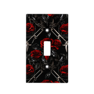 Black with Red Roses Light Switch Cover