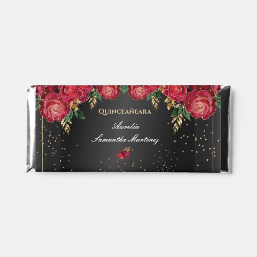 Black with Red Roses Quinceaera Chocolate Favors Hershey Bar Favors