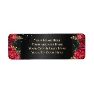 Black with Red Roses Quinceañera Return Address Label