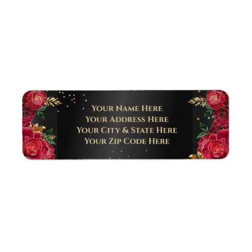 Black with Red Roses Quinceaera Return Address Label