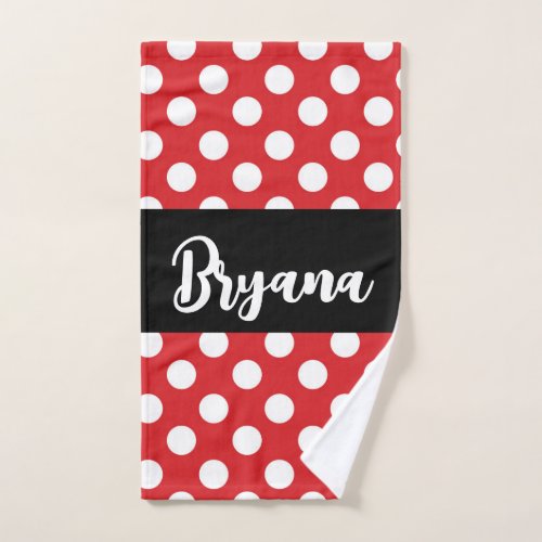 Black With Red White Polka Dots Personalized Bath Towel Set