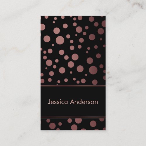 Black with Rose Gold Confetti Bubbles Pattern Business Card