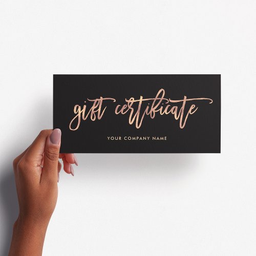 Black with Rose Gold Script  Gift Certificate