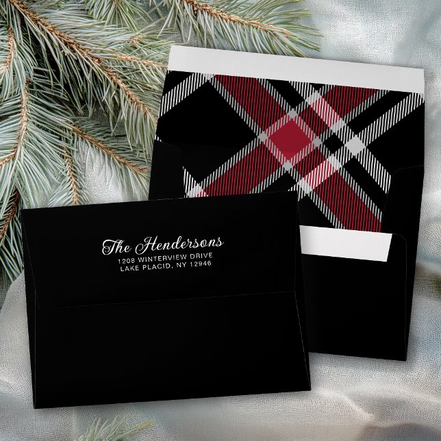 Black with Rustic Tartan Plaid Return Address Envelope (Creator Uploaded)