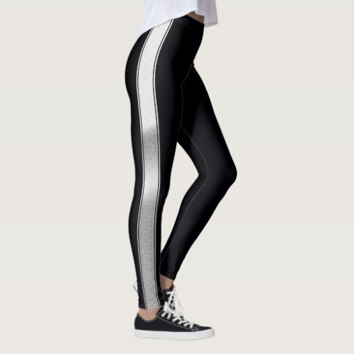 Black with Silver Foil Stripes Leggings