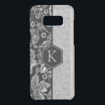 Black With Silver Glitter & Damasks Monogram Uncommon Samsung Galaxy S8  Case<br><div class="desc">Elegant black and silver damasks and silver glitter with customizable monogram.</div>