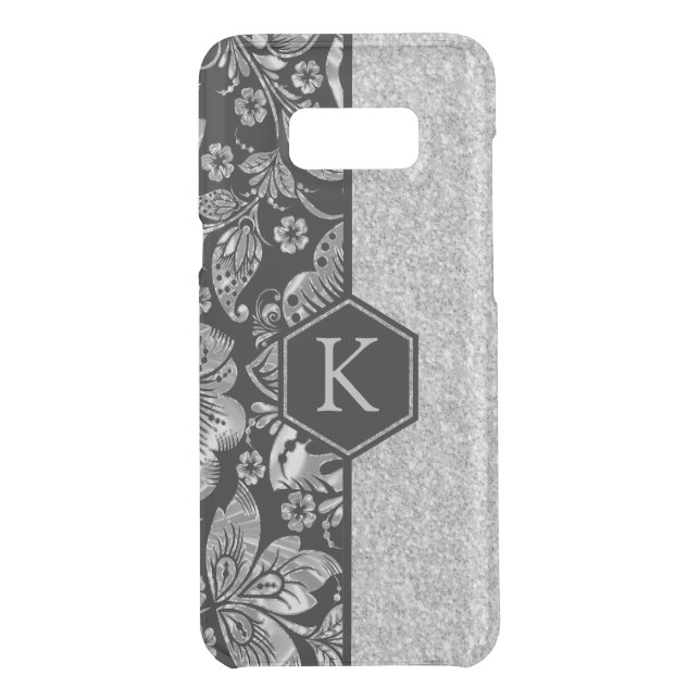 Black With Silver Glitter & Damasks Monogram Uncommon Samsung Galaxy Case (Back)