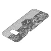 Black With Silver Glitter & Damasks Monogram Uncommon Samsung Galaxy Case (Top)