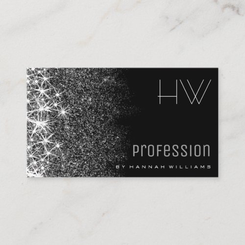 Black with Silver Glitter Stars Professional Event Business Card