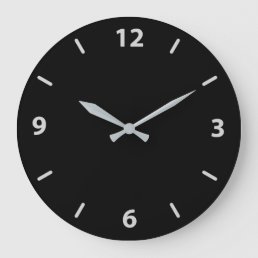 Black with Silver Gray Minimalist Contemporary Large Clock