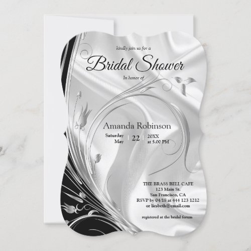 Black with Silver on Champagne Silk Bridal Shower Invitation
