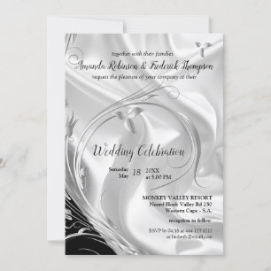 Black with Silver on Champagne Silk Wedding Invita Invitation