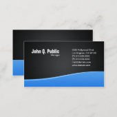 Black with Simple Blue Wave Business Card (Front/Back)