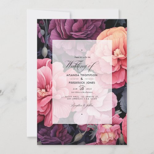 Black with Soft Pinks Floral Spring Wedding Invitation