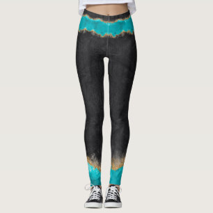 Black with Teal and Gold Leggings