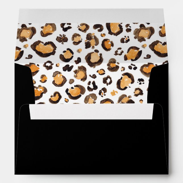 Black with Watercolor Leopard Print Liner Envelope (Back (Bottom))