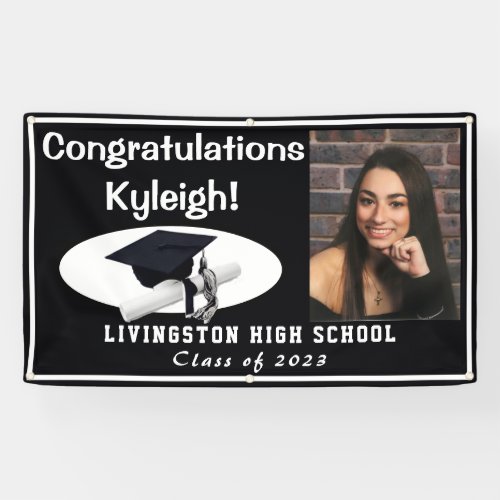 Black with White Accents Vinyl Graduation Photo Banner