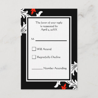 Black with White and Red Damask Wedding Response