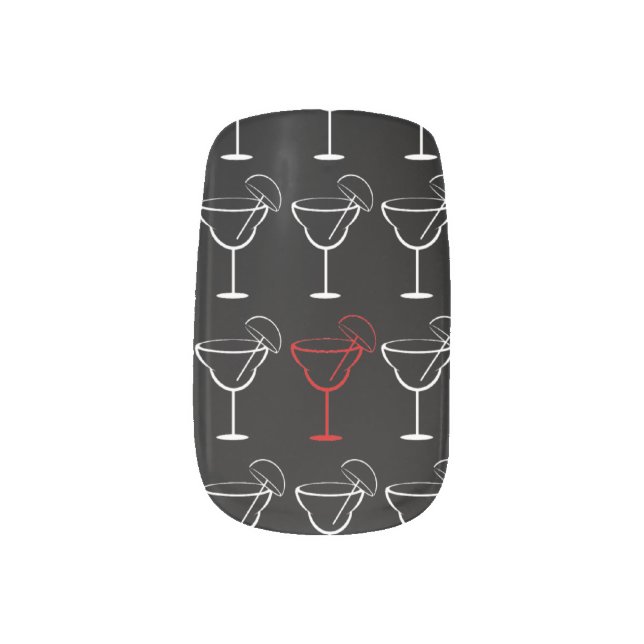 Black with White and Red Margarita Glasses Minx Nail Wraps (Left Thumb)
