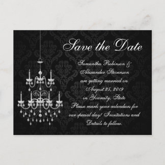 Black with White Chandelier Save the Date Announcement Postcard