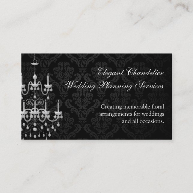 Black with White Chandelier Silhouette Business Card (Front)