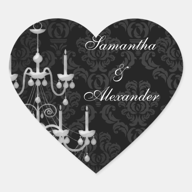 Black with White Chandelier Silhouette Heart Sticker (Front)