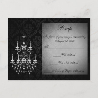 Black with White Chandelier Silhouette Invitation Postcard