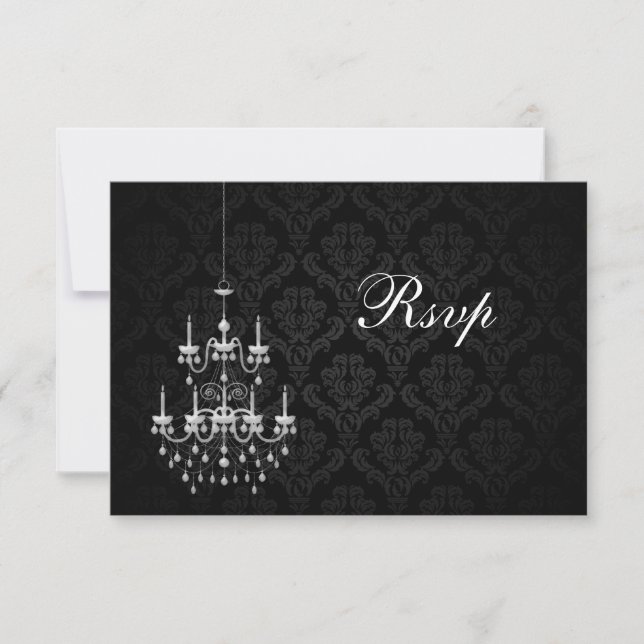 Black with White Chandelier Silhouette RSVP Card (Front)
