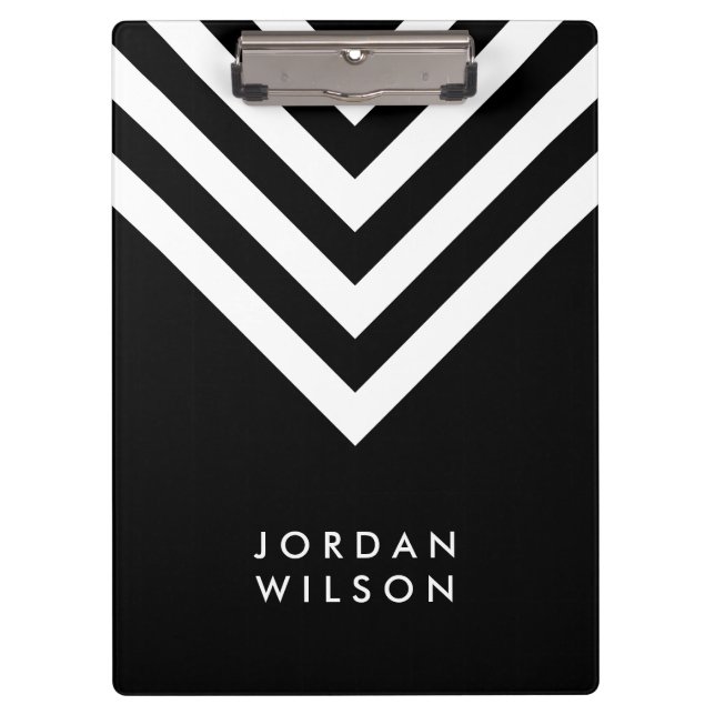 Black with White Chevron Modern Minimalist Clipboard (Front)