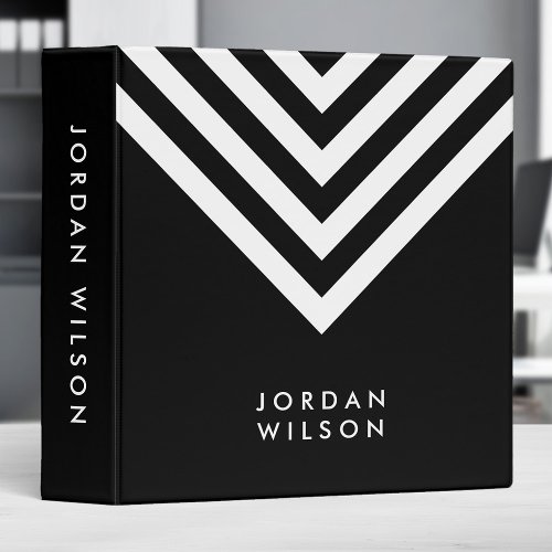 Black with White Chevron Modern Minimalist Name Binder